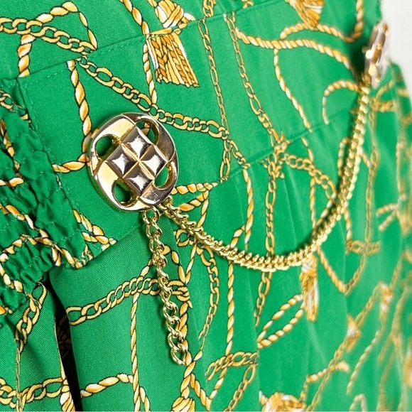 Vintags 80s Ms Chaus Green Gold Chain Print Midi Dress Sz 12 - Picture 8 of 10